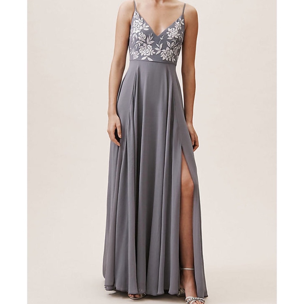 NEW W/O Tags Grey Fog BHLDN Maxi Embroidered Gown